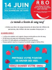 14 JUIN 2018 : JOURNEE MONDIALE DU DONNEUR DE SANG